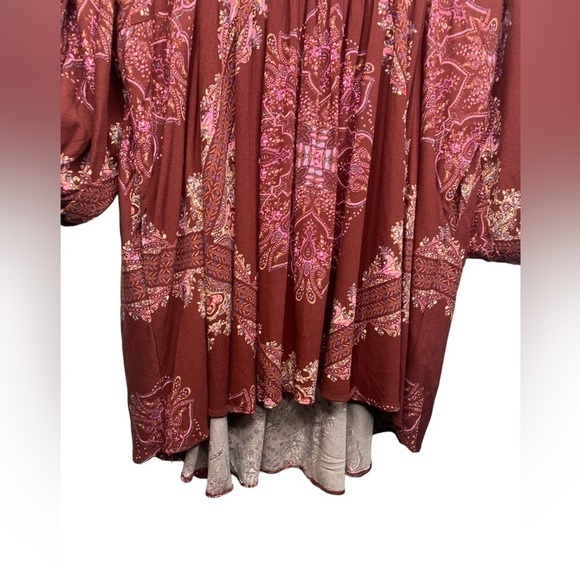 Free People Girl Talk Printed Tunic Top in Maroon Size XS - Picture 9 of 12